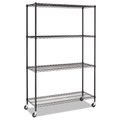 Fine-Line ALE Four-Shelf Complete Wire Shelving Unit with Caster; Black - 48 x 18 in. FI69936